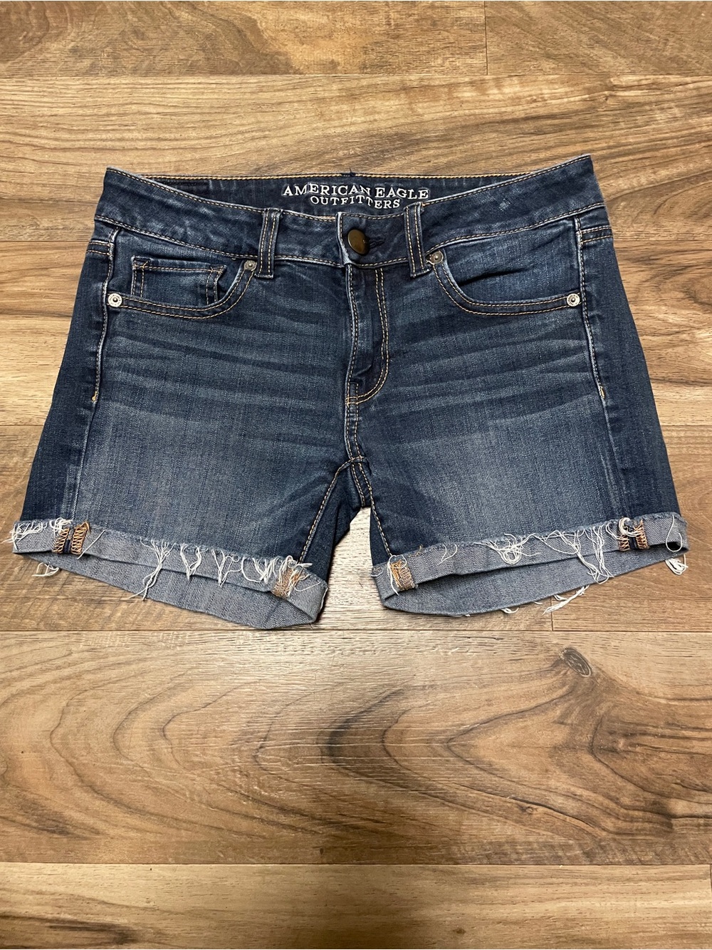 American Eagle Dark Blue Denim Roll-Cuff Women's MIDI Shorts Size 4